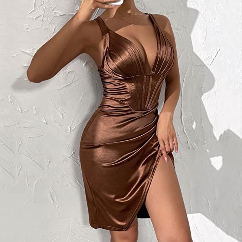 Slit satin dress